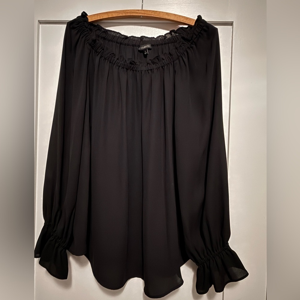 Talbots Black Ruffled Blouse